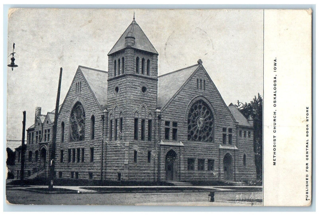 1908 Methodist Church Scene Street Oskaloosa Evans Iowa IA Vintage Postcard