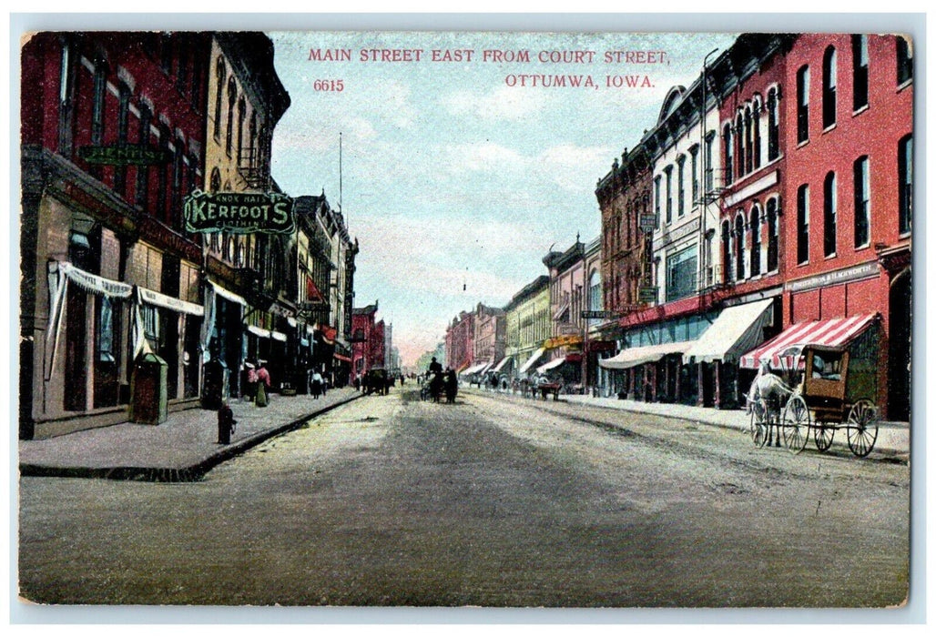 c1910 Main Street East From Court Street Exterior Building Ottumwa Iowa Postcard