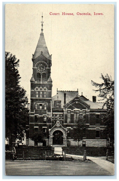 c1910's Court House Building Clock Tower Osceola Iowa IA Antique Postcard