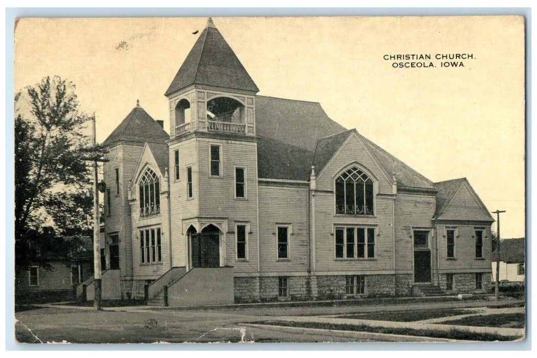 1917 Christian Church Bell Tower Osceola Iowa IA Posted Antique Postcard