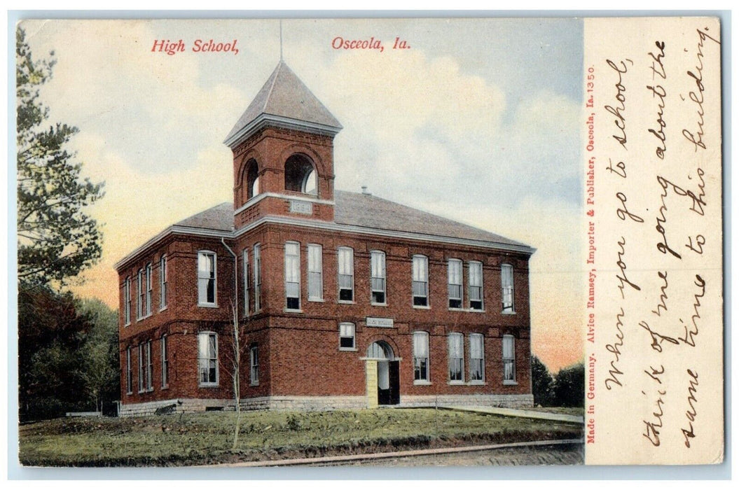 c1905 High School Building Campus Osceola Iowa IA Posted Antique Postcard