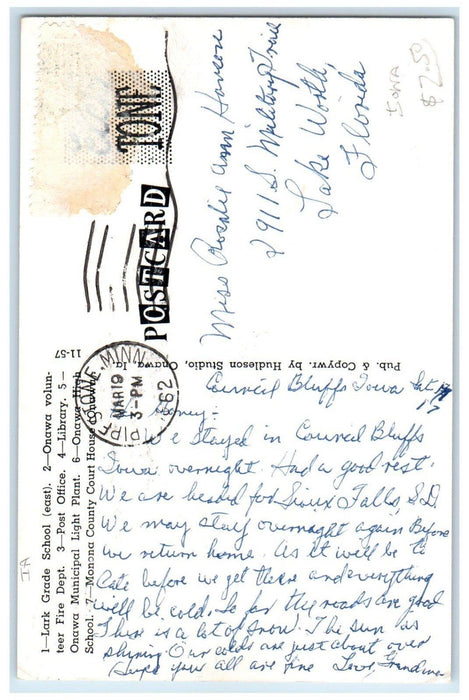 1962 Onawa Public And Civic Bldgs. Mural In Onawa State Bank Iowa IA Postcard