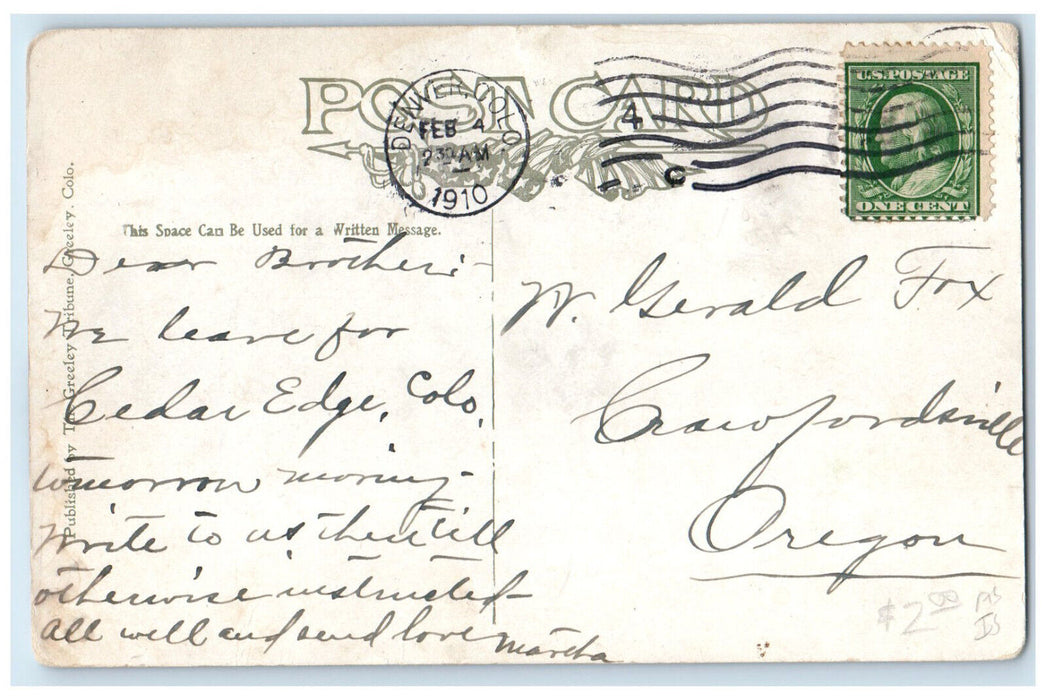 1910 New Public Library and City Hall Greeley Colorado CO Posted Postcard
