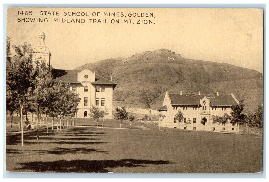c1940's State School of Mines Golden Showing Midland Trail Colorado CO Postcard