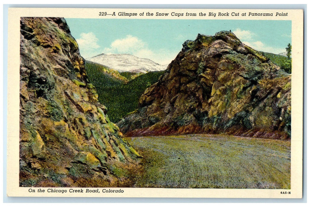 c1940's A Glimpse of Snow Caps Chicago Creek Road Colorado CO Postcard