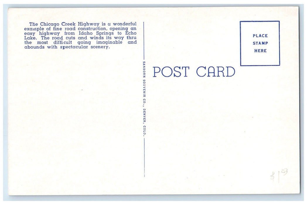 c1940's A Glimpse of Snow Caps Chicago Creek Road Colorado CO Postcard