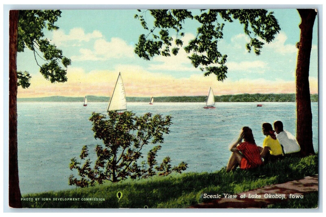 c1930's Scenic View Of Lake Okoboji Iowa IA, Sailboat Unposted Vintage Postcard