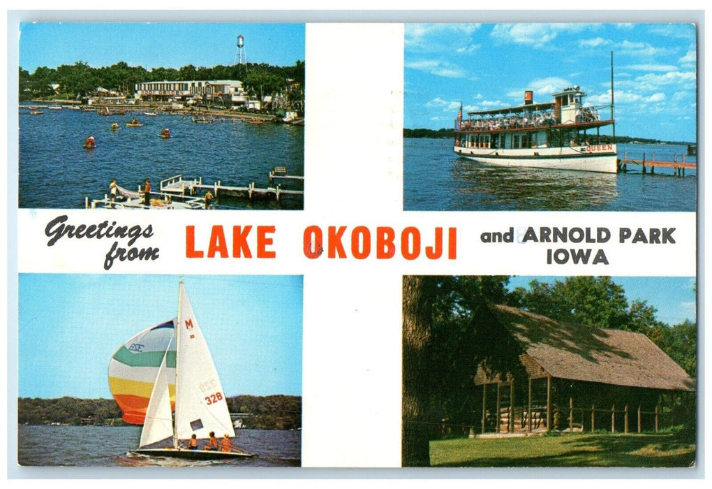 1975 Greetings From Lake Okoboji And Arnold Park Iowa IA Multiview Postcard