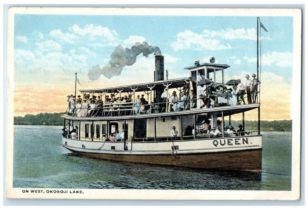 c1930's Steam Boat On West Okoboji Lake Langdon Iowa IA Posted Vintage Postcard