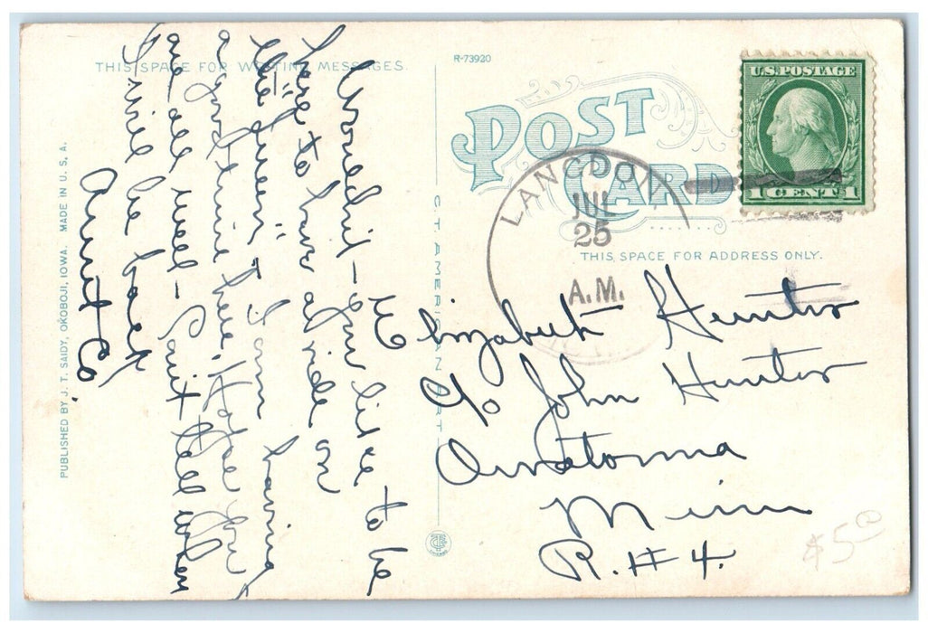 c1930's Steam Boat On West Okoboji Lake Langdon Iowa IA Posted Vintage Postcard