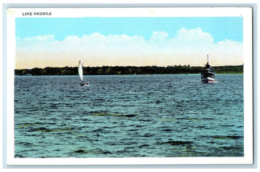 c1930's Sea View Boat And Sailboat Lake Okoboji Iowa IA Vintage Postcard