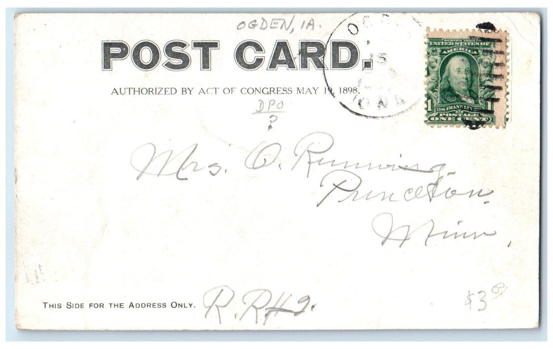 1907 Residence Street Houses Scene Ogden Iowa IA Posted Antique Postcard