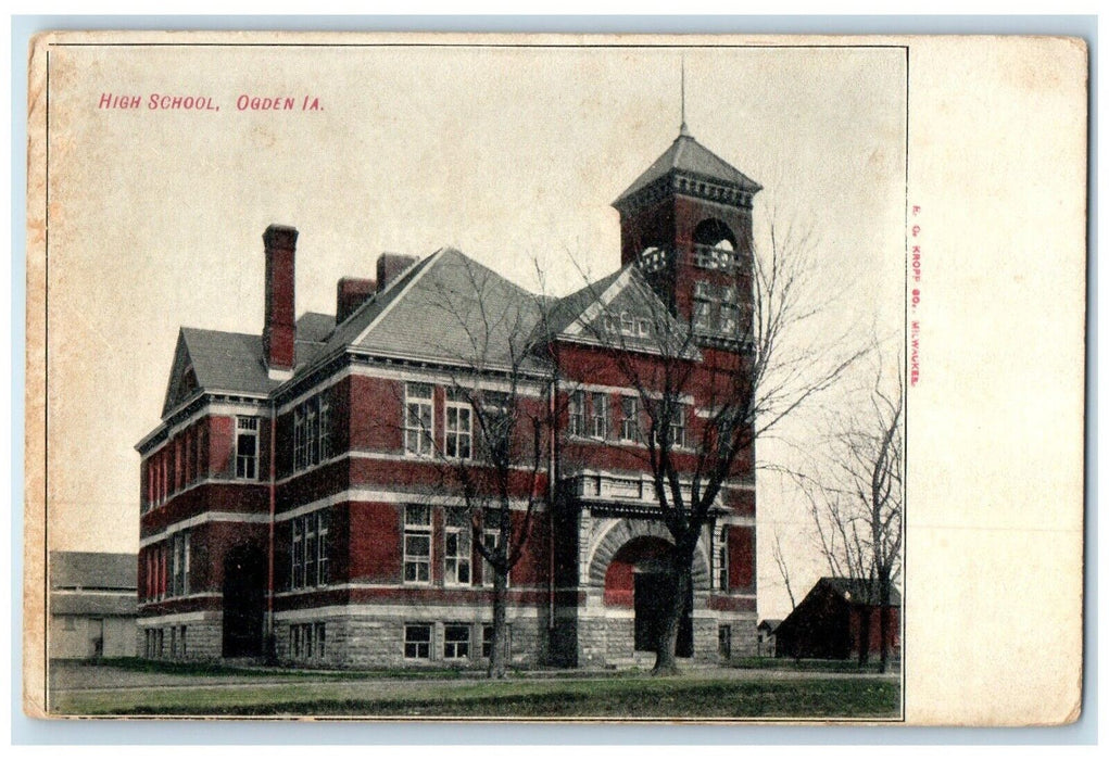 1911 High School Building Campus Ogden Iowa IA Posted Antique Postcard