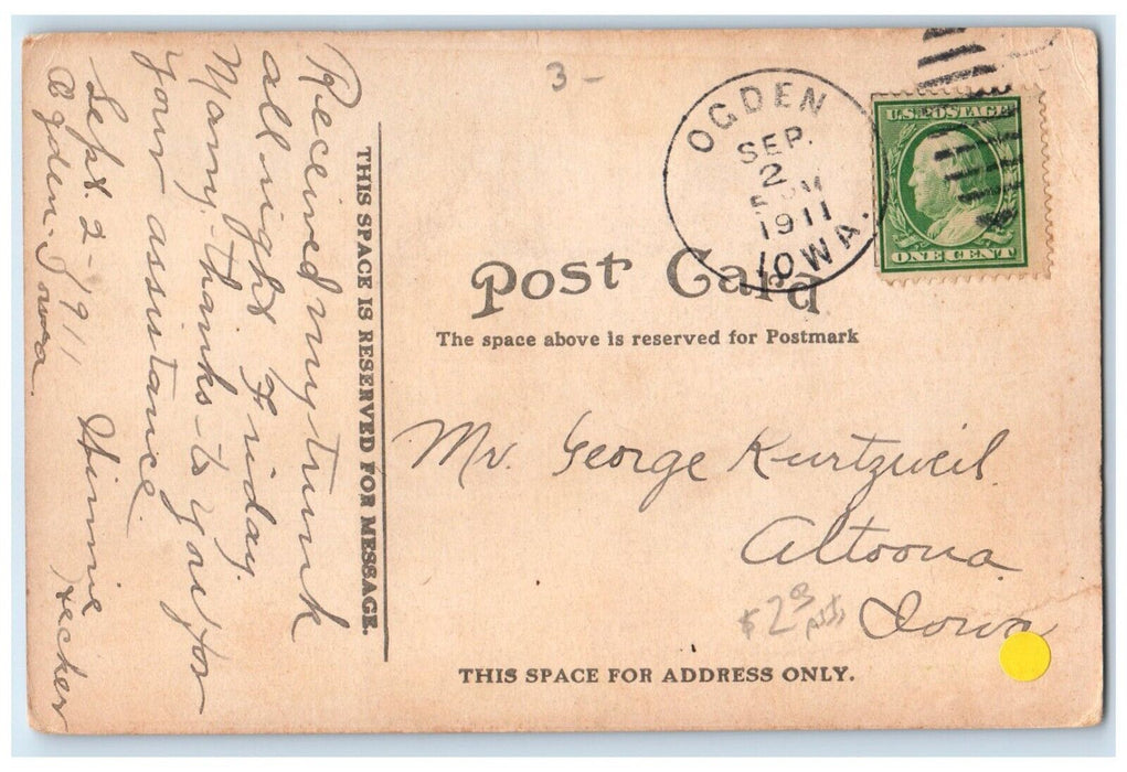 1911 High School Building Campus Ogden Iowa IA Posted Antique Postcard