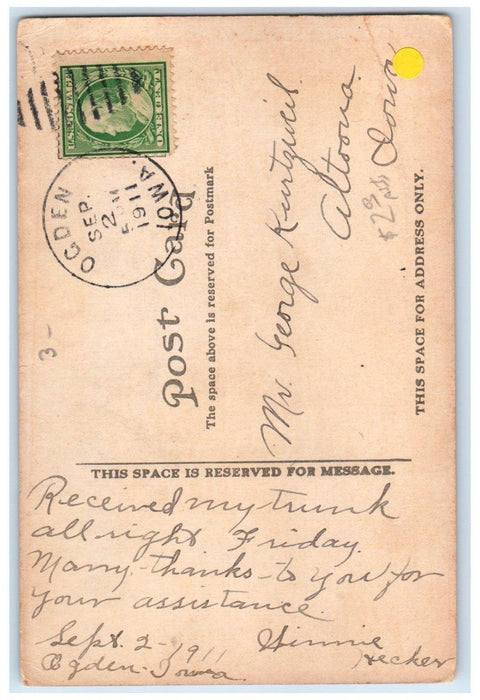 1911 High School Building Campus Ogden Iowa IA Posted Antique Postcard