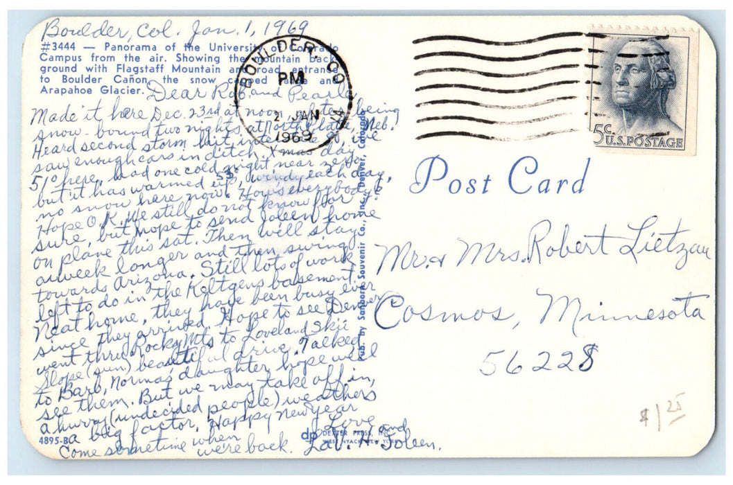 1969 Panorama of the University of Colorado Campus Boulder CO Postcard