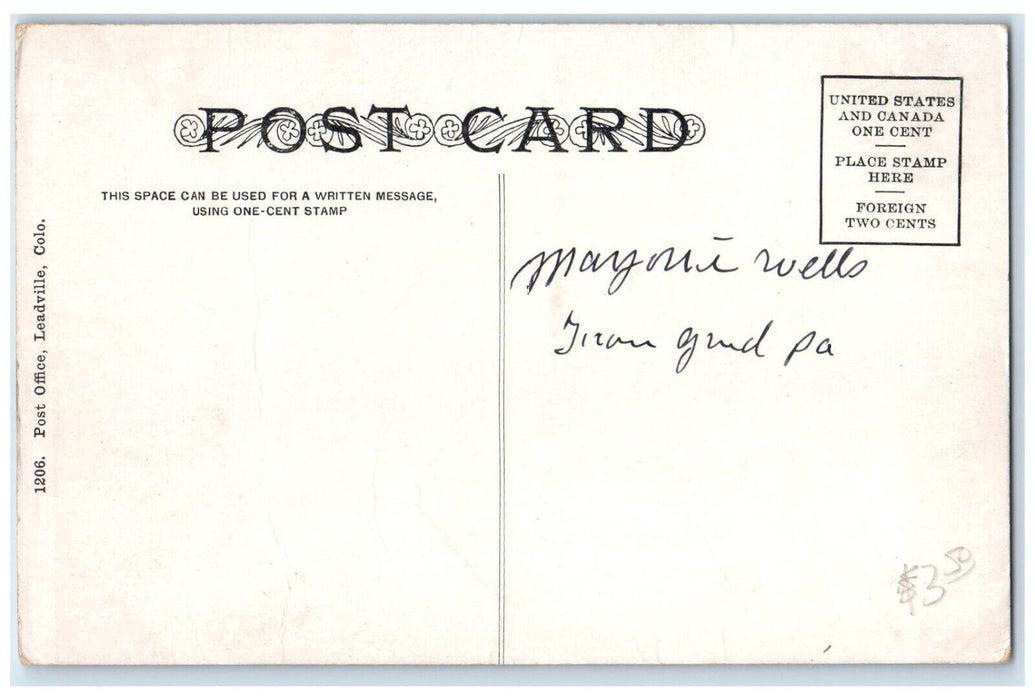 c1910 Entrance to Post Office Leadville Colorado CO Antique Unposted Postcard