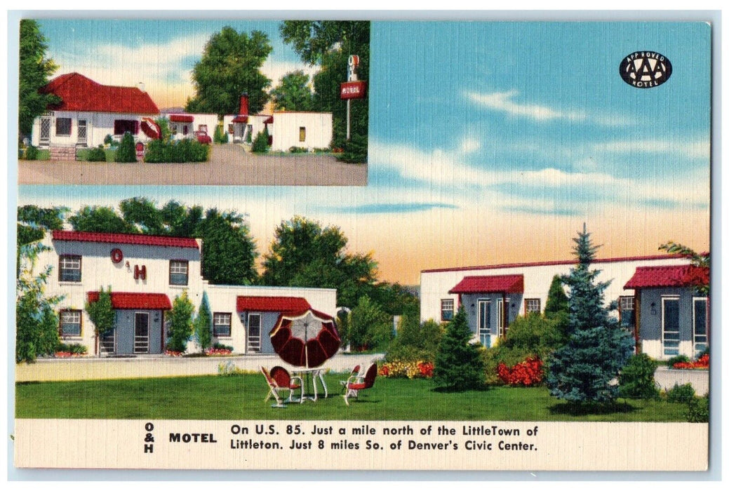 c1940 Exterior View O&H Motel Building Multi-View Littleton Colorado CO Postcard