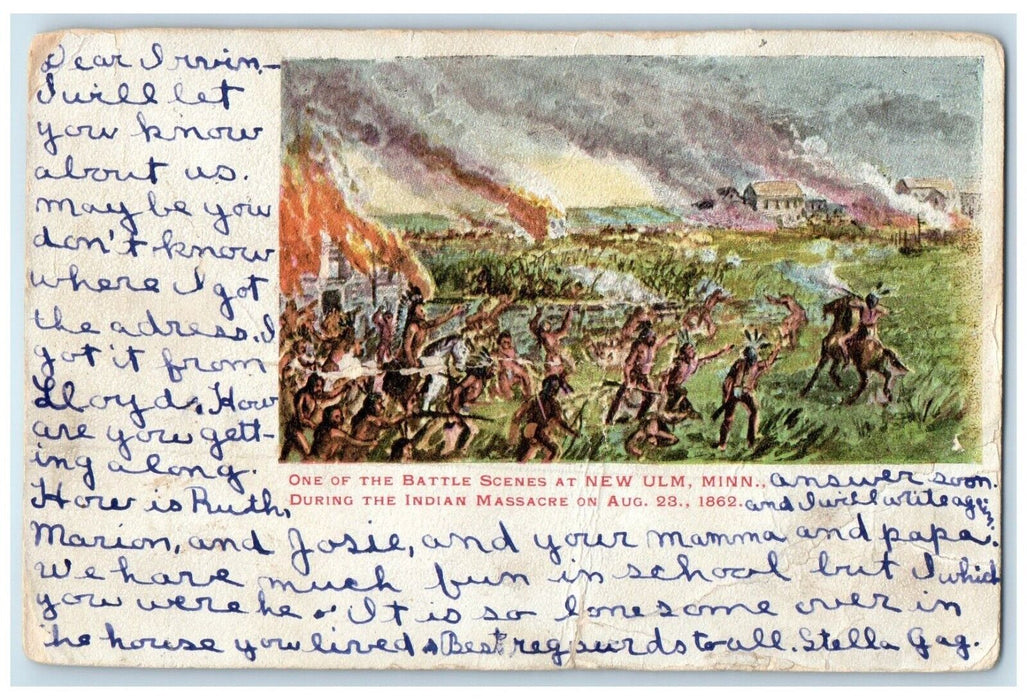 1907 One Of The Battle Scenes During Indian Massacre At New Ulm MN Postcard