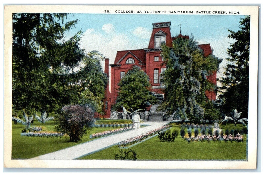 c1920 College Battle Creek Sanitarium Exterior Battle Creek Michigan MI Postcard