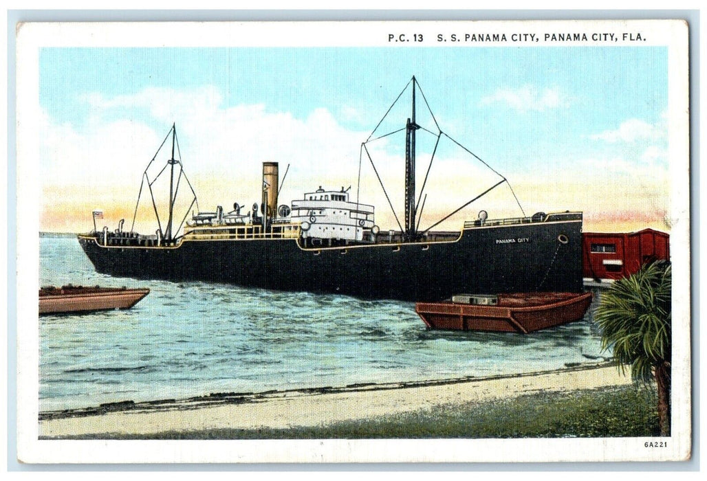 1937 SS Panama City Steamer Ship Boats Panama City Florida FL Vintage Postcard