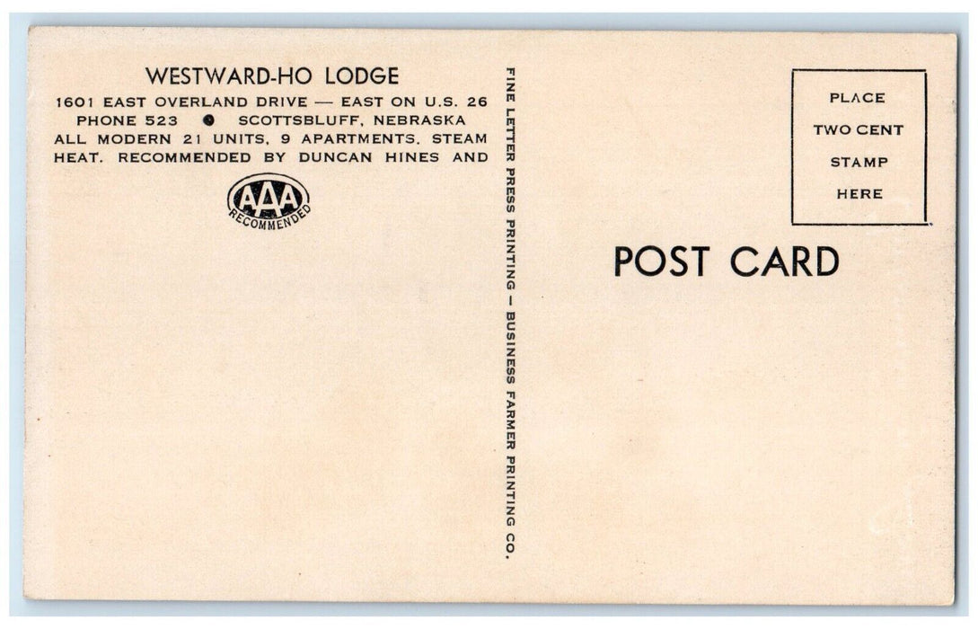 c1930's Westward Ho Lodge Motel Roadside Scottsbluff Nebraska NE Postcard