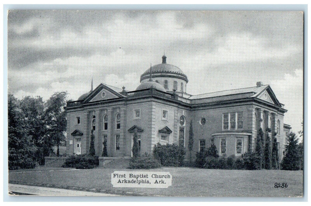 c1930's First Baptist Church Scene Street Arkadelphia Arkansas AR Postcard