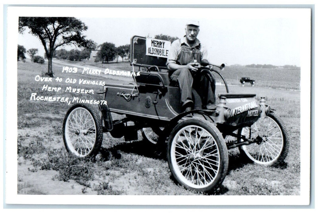 1903 Merry Oldsmobile Old Vehicle Hemp Museum Rochester MN RPPC Photo Postcard
