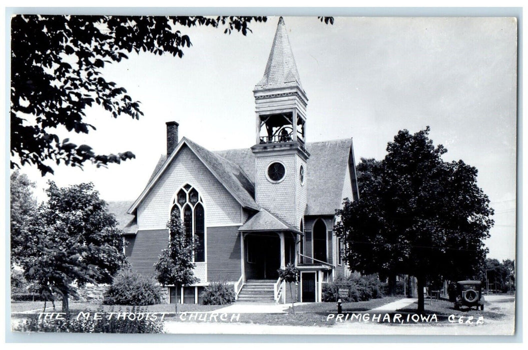 c1940's The Methodist Church Bell Tower Primghar Iowa IA RPPC Photo Postcard