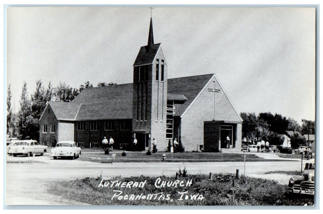 c1910's Lutheran Church Cars Pocahontas Iowa IA RPPC Photo Antique Postcard