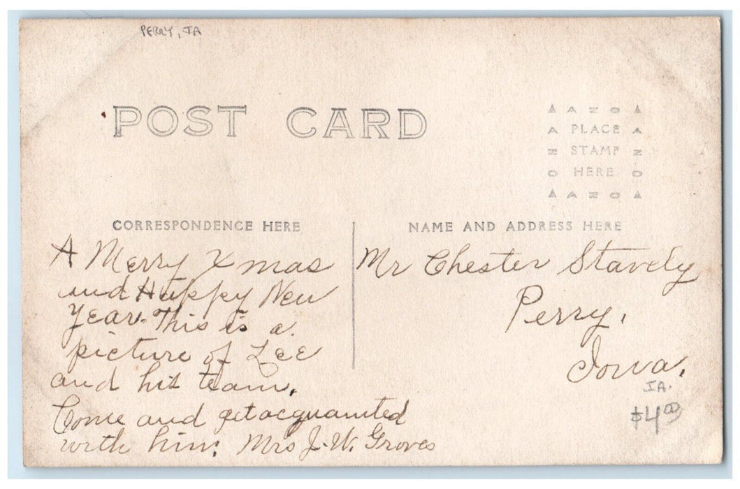 c1910's Horses And Buggy Dirt Road Perry Iowa IA RPPC Photo Antique Postcard