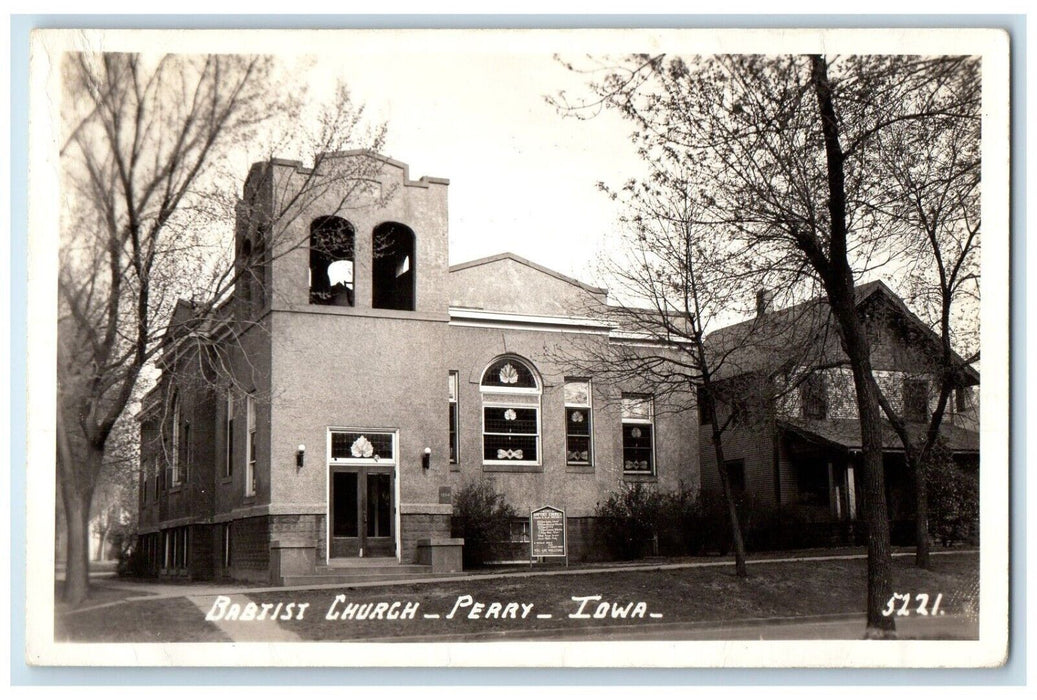 1950 View Of Baptist Church Perry Iowa IA RPPC Photo Posted Vintage Postcard