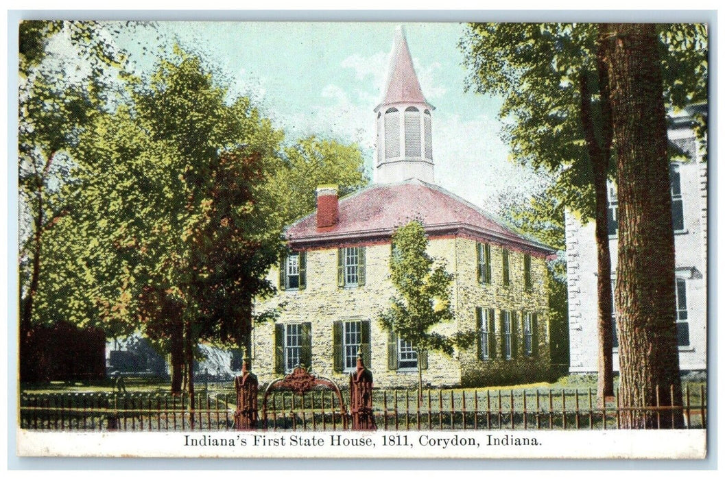 c1910 Indiana's First State House Exterior Building Corydon Indiana IN Postcard