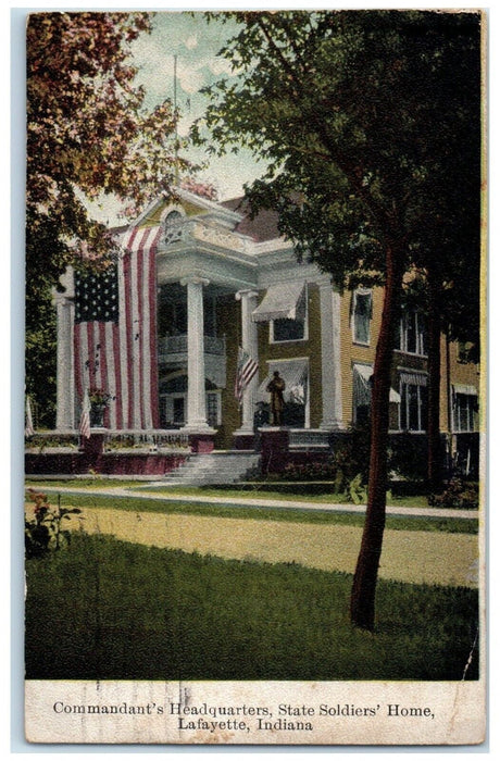 1916 Commandant's Headquarters State Soldiers Home Lafayette Indiana IN Postcard