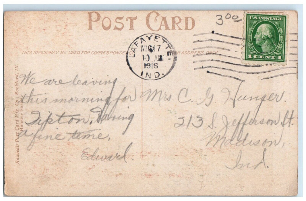 1916 Commandant's Headquarters State Soldiers Home Lafayette Indiana IN Postcard