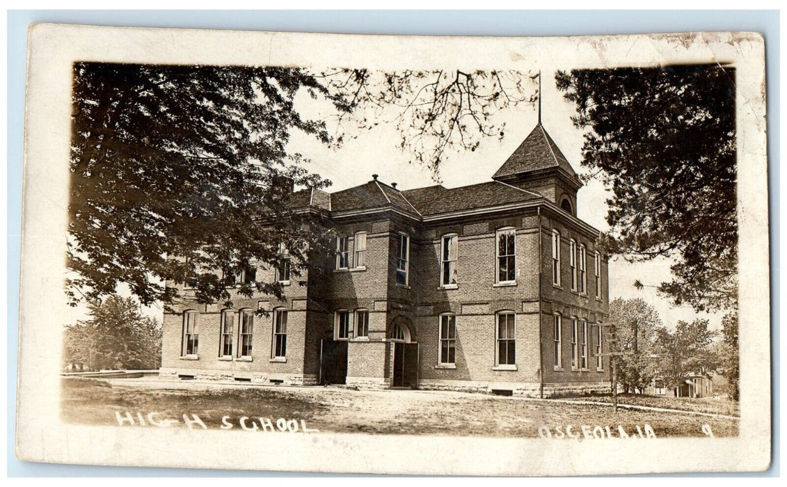 1912 High School Building Campus Osceola Iowa IA RPPC Photo Antique Postcard