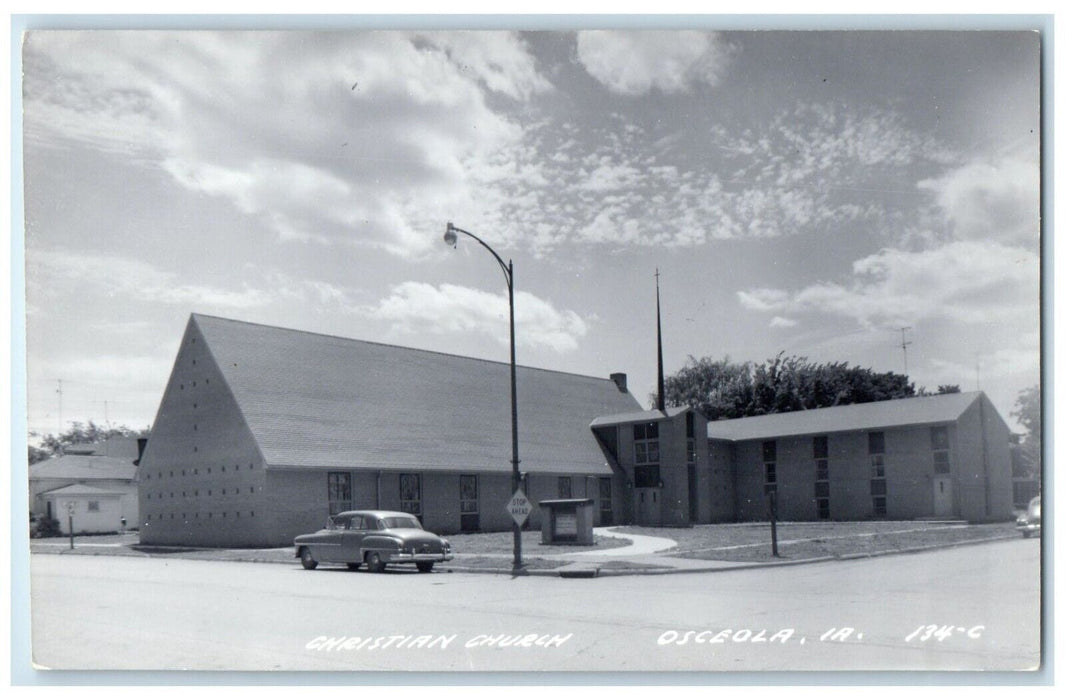 c1940's Christian Church Car Scene Osceola Iowa IA RPPC Photo Vintage Postcard