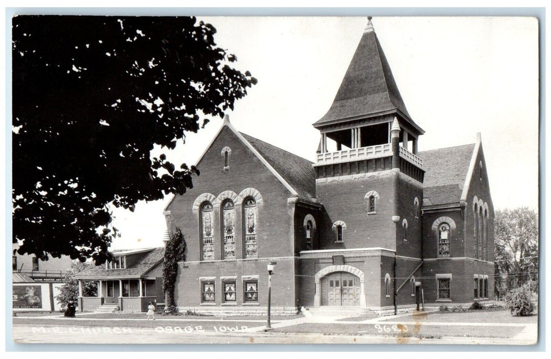 c1920's Methodist Church Street View Osage Iowa IA RPPC Photo Antique Postcard