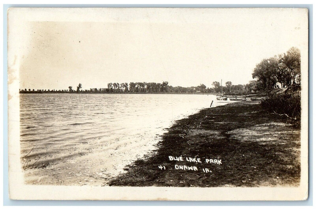 c1910's View Of Blue Lake Park Boat Onawa Iowa IA RPPC Photo Vintage Postcard