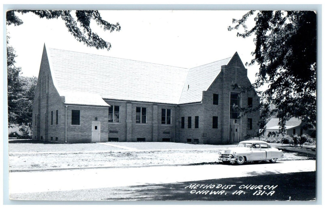 1962 Methodist Church Car Scene Onawa Iowa IA RPPC Photo Vintage Postcard