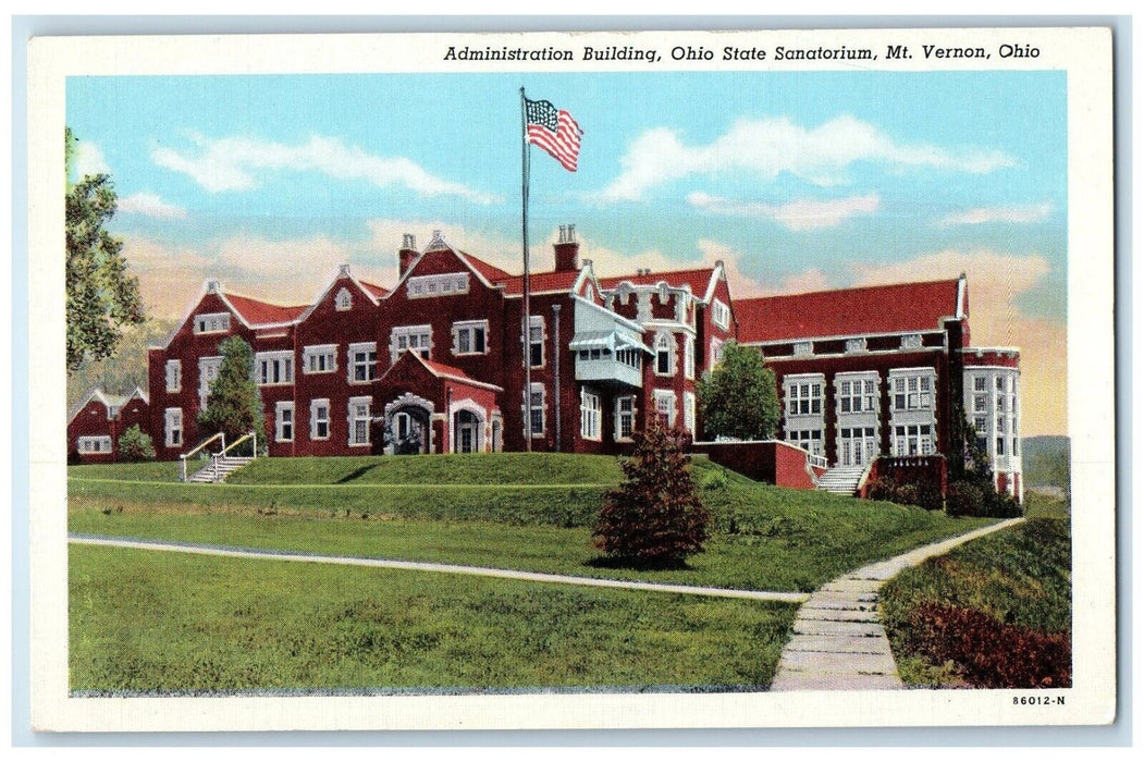 c1940 Administration Building Ohio State Sanatorium Mt. Vernon Ohio OH Postcard