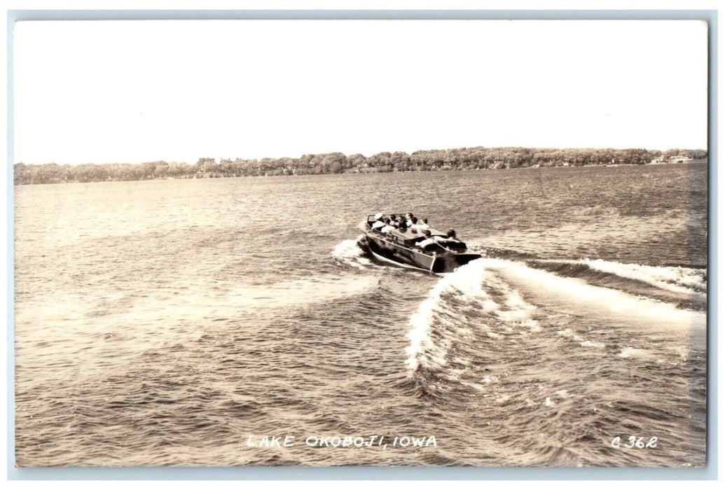 1944 Speed Boat At Lake Okoboji Iowa IA RPPC Photo Posted Vintage Postcard