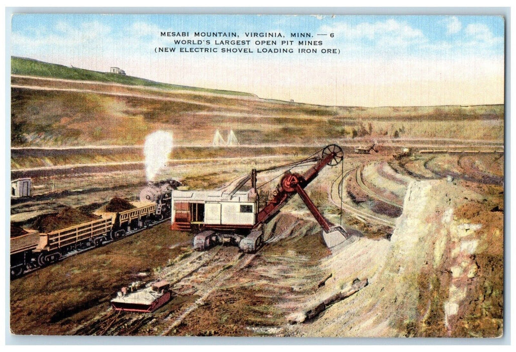 c1960's Mesabi Mountain New Electric Shovel Loading Virginia MN Vintage Postcard