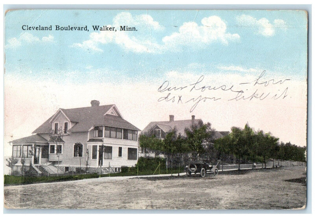 1918 Cleveland Boulevard Houses Car Walker Minnesota MN Posted Antique Postcard