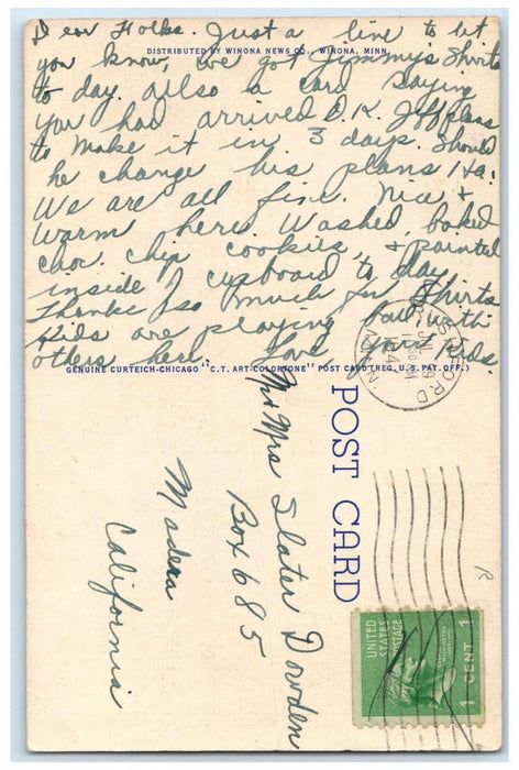 1947 Gateway To Nation's Summer Playground Cars Winona Minnesota MN Postcard