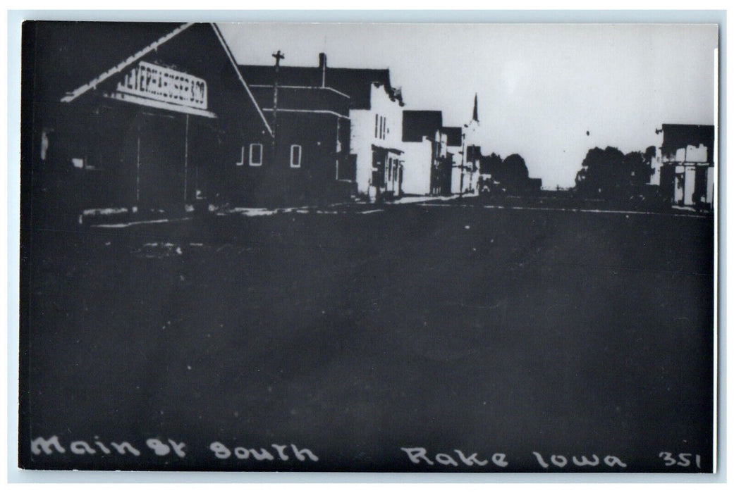 c1940s Main Street Business Section South Rake Iowa IA Vintage Unposted Postcard