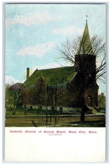 c1910's Catholic Church Of Sacred Heart Rush City Minnesota MN Antique Postcard