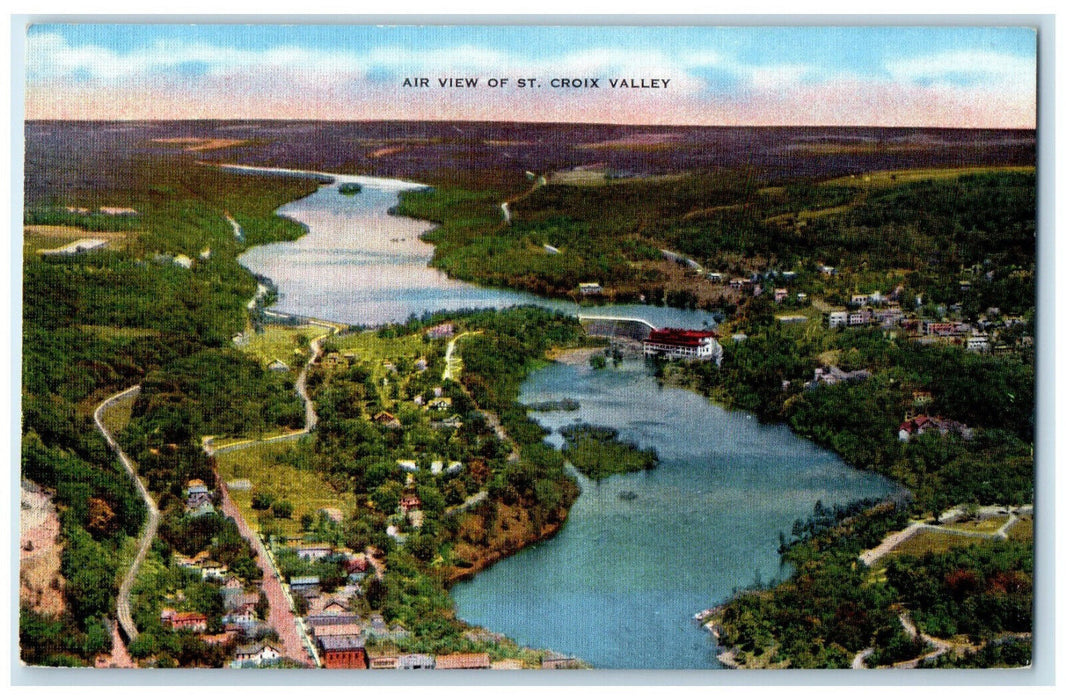 c1930's Air View Interstate Park St. Croix Valley River Wisconsin WI Postcard