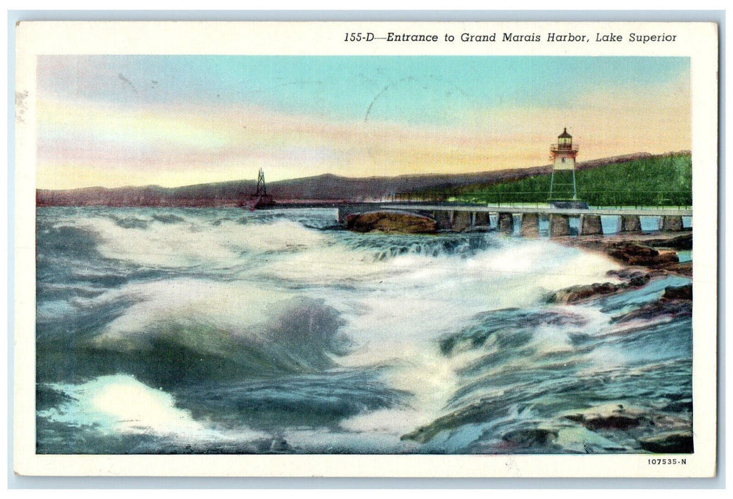 1955 Entrance to Grand Marais Harbor Lake Superior Minnesota MN Postcard