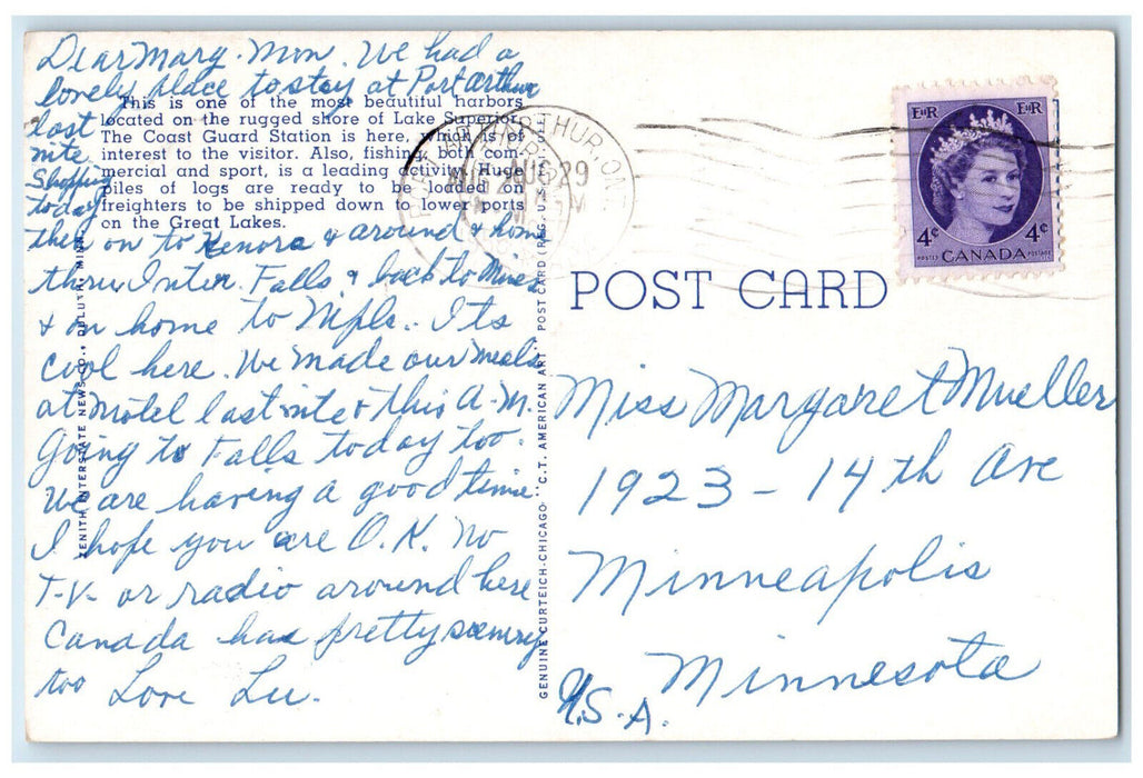 1955 Entrance to Grand Marais Harbor Lake Superior Minnesota MN Postcard